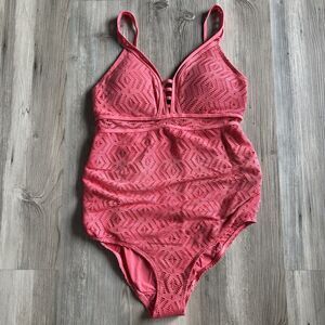 A Pea In The Pod Maternity One Piece Swimsuit Pink Eyelet Size Small
